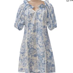 Rosa Clothing Floral Toile print paneled puff sleeve babydoll dress